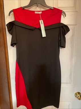 One-Shoulder Colorblock Dress in Black and Red by KOLLECTION